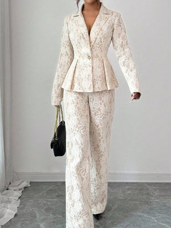 MODA ME COUTURE Jackets & Blazers - Apricot Elegant Women's Royal Suit 2-Piece Jacket and Pants Set